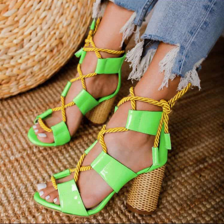 Women Pumps Lace Up High Heels Women Gladiator Sandals For Party Wedding Shoes Woman  Sandals Thick Heels Chaussures Femme