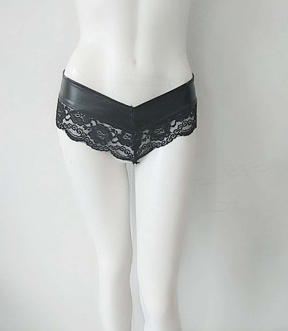 Women's Lace Thong Patent Leather Panties