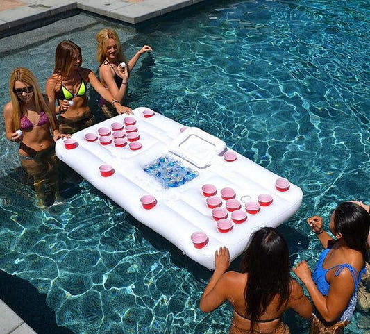 Water Party  Air Mattress Ice Bucket Cooler Cup Holder Inflatable Beer Pong Table Pool Float