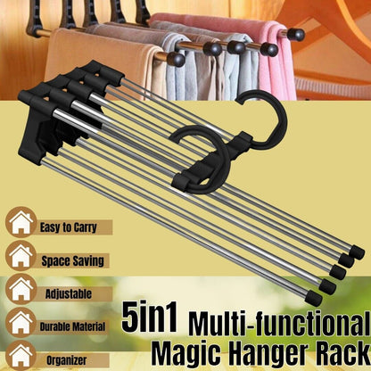 5 In1 Multi-functional Pants Rack Shelves Stainless Steel Wardrobe Magic Hanger