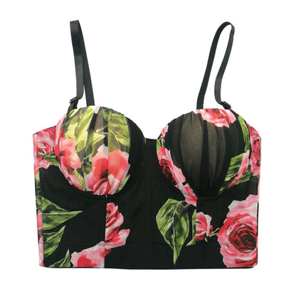 Camisola sexy con flor rosa para chica caliente