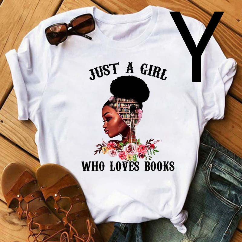 Camiseta de manga corta con estampado de niña negra africana para mujer