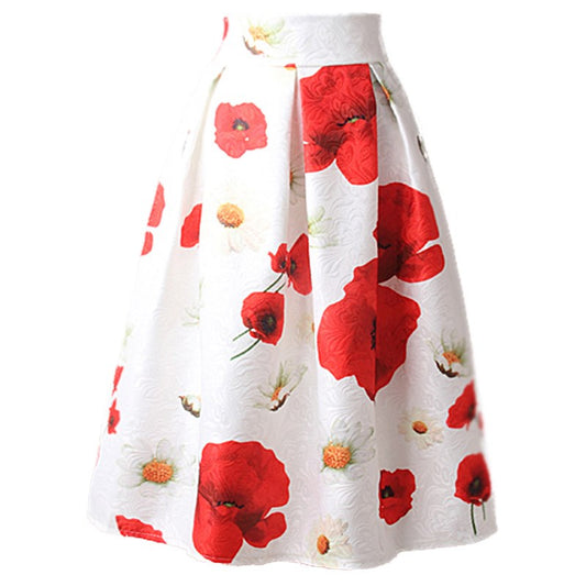 Women's midi skirt high waist pleated umbrella shape at the knee