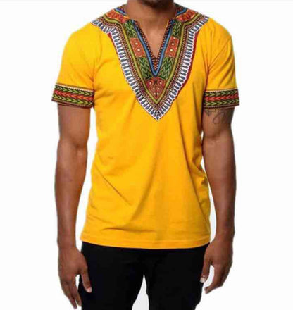 African ethnic printed V-neck short sleeve