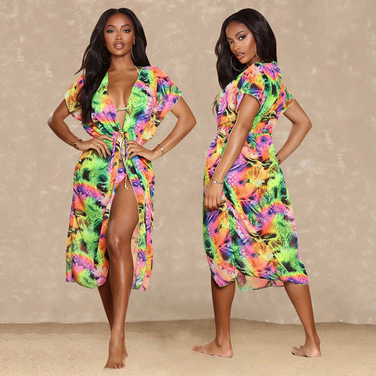 Beach Dress Digital Print Bikini Three Piece