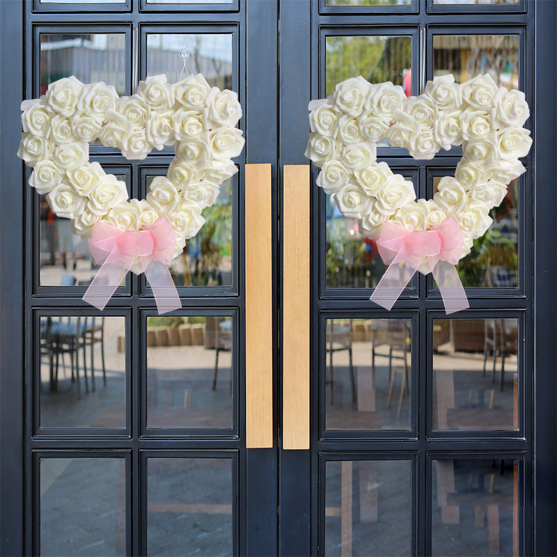 Accesorios de diseño de corazón de amor de guirnalda de rosas blancas del día de San Valentín