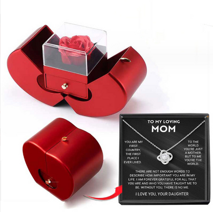 Caja de joyería de moda Manzana roja Collar de regalo de Navidad Rosa eterna para niña Día de la madre Regalos del día de San Valentín con flor artificial Caja de joyería de flor de rosa