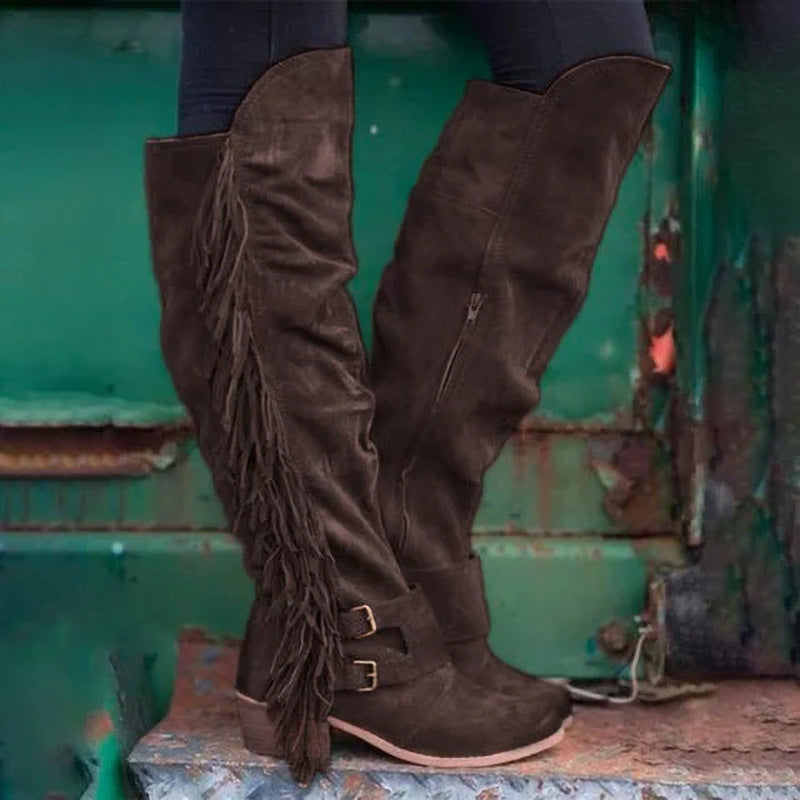 Botas mujer talla grande tubo largo borlas