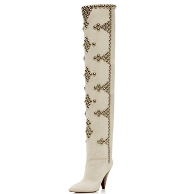 Studded Wedge Heel Point Toe Over-the-knee Boots