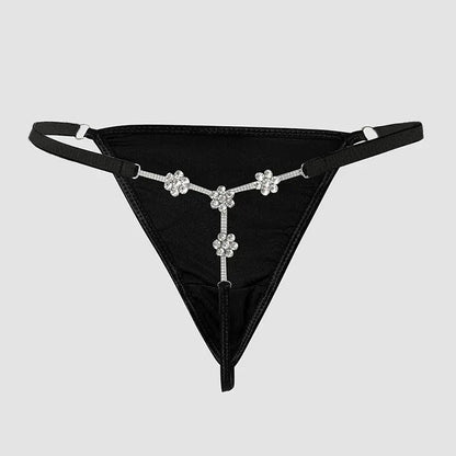 Faux Diamond Embellished Floral Sexy Rhinestone Thong