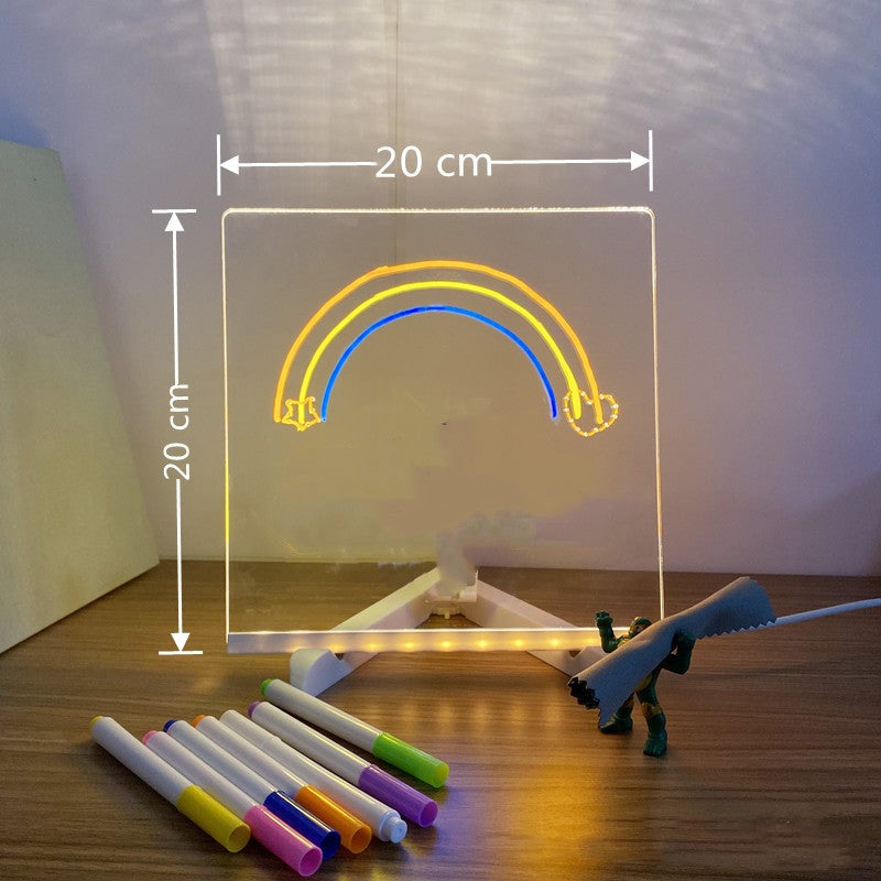 Tablero de notas de acrílico DIY Luz de noche LED Tablero de mensajes creativo Lámpara de vacaciones con 7 bolígrafos Lámpara de escritorio LED USB Nota Lámpara de pintura de momento diario