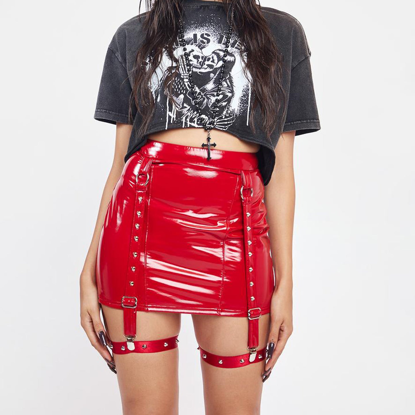 Alluring Leather Trendy Hip Skirt