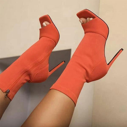 Women Peep Toe Mid Calf Boots