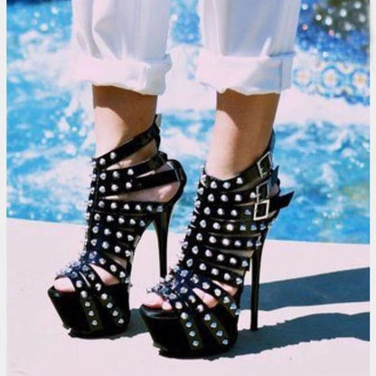 Riveted Hollow Super-high Heel Stiletto Platform Sandals