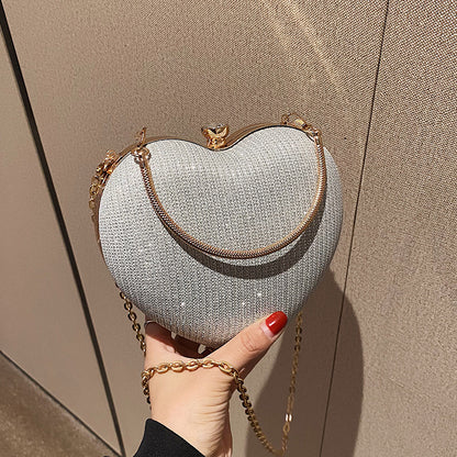 Bolso de mano con forma de corazón de melocotón, bandolera con cadena, nueva moda