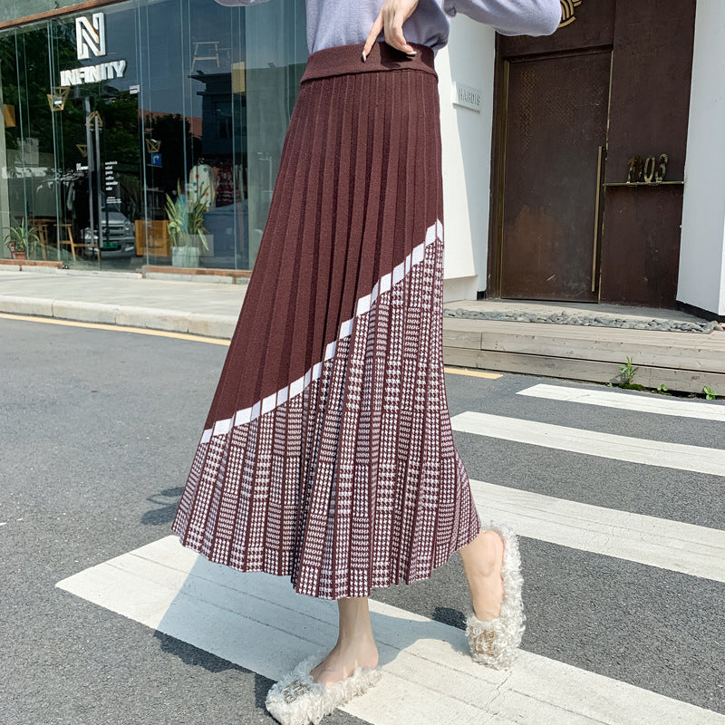 Mid-length Pleated A-line High Waist Skirt