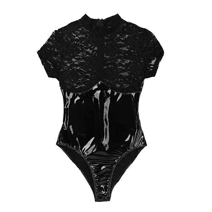 Body de encaje de charol negro