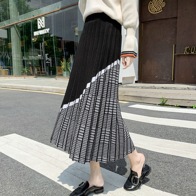 Mid-length Pleated A-line High Waist Skirt