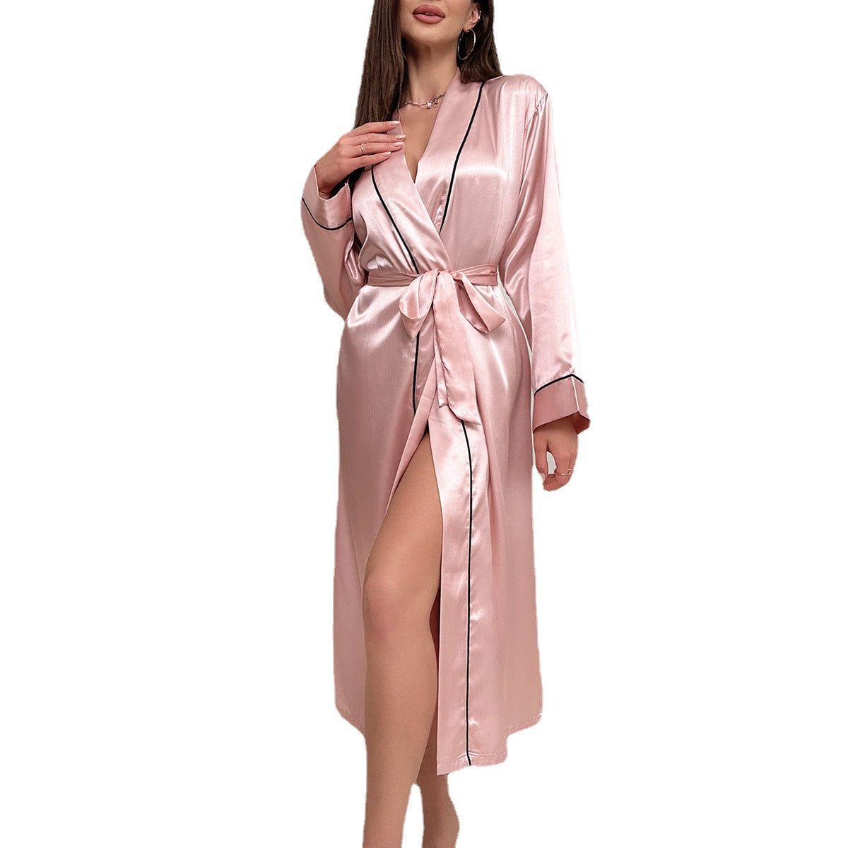 Long Ice Silk Robe Thin Simple Home-wear