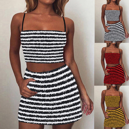 Texture Striped Spaghetti Straps Suit Dress