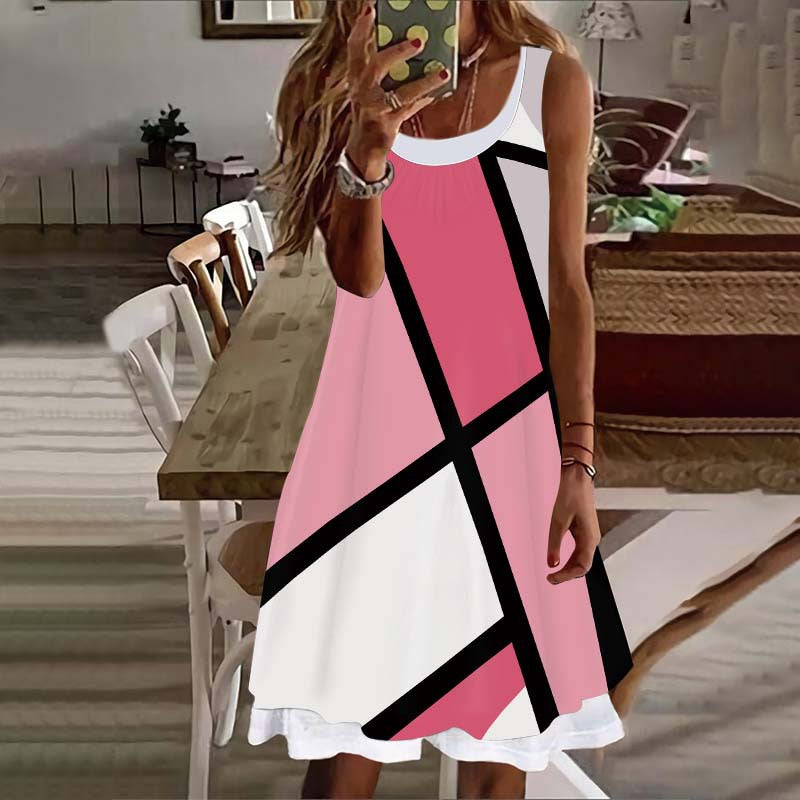 Sleeveless Geometric Print Dress