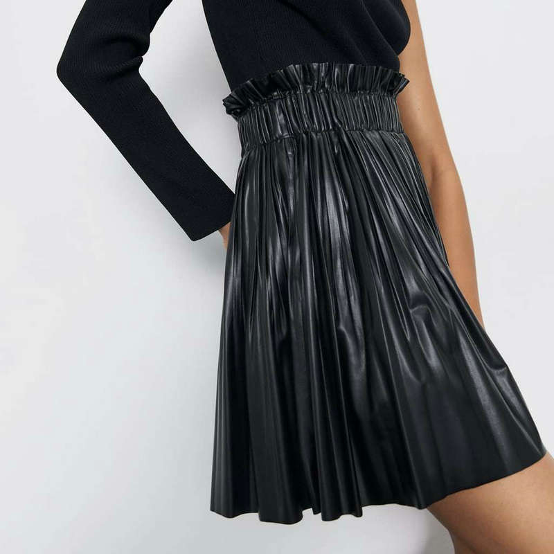 Pleated Faux Skirt Leather Skirt