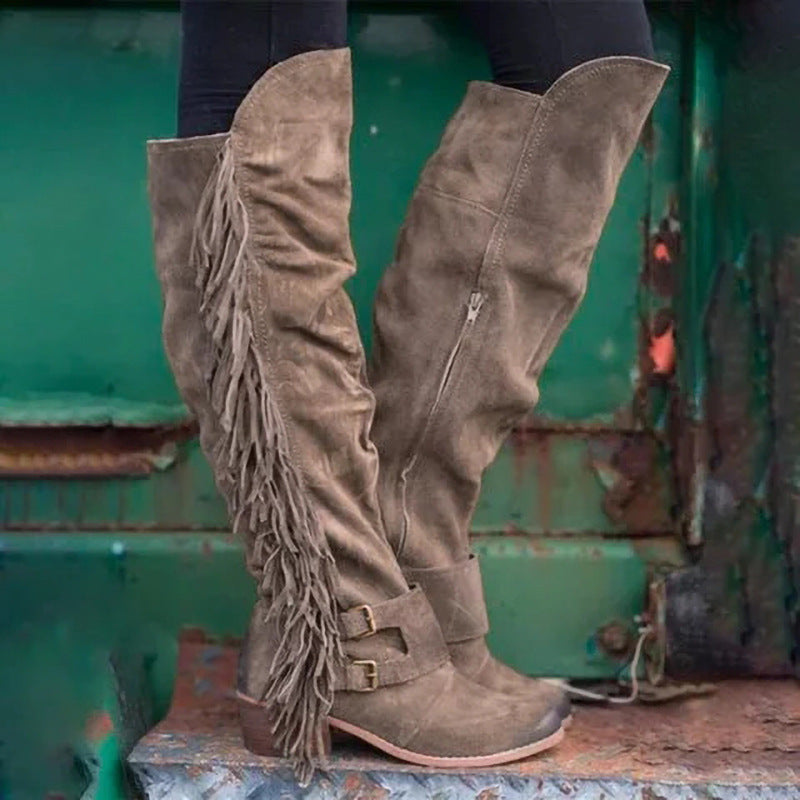 Women's large size long tube tassel boots