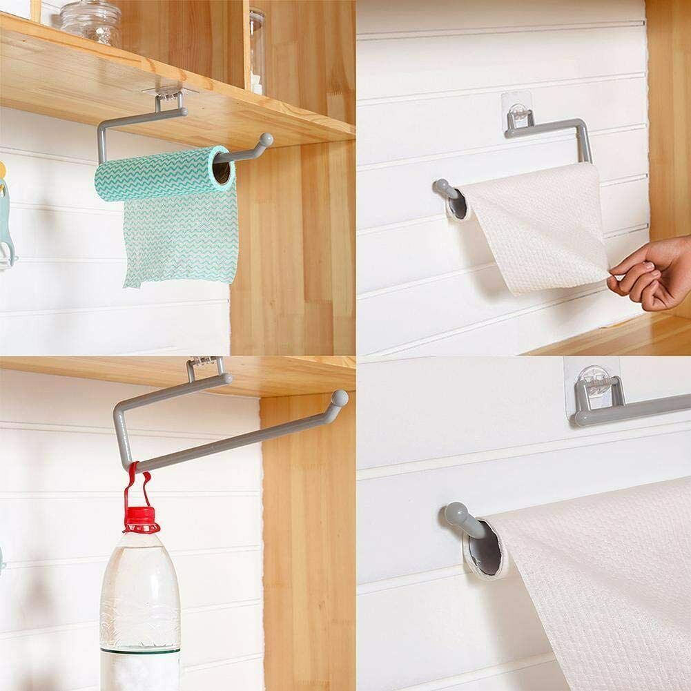 Soporte para papel de cocina, barra autoadhesiva para montaje en pared, debajo del gabinete, cocina y baño