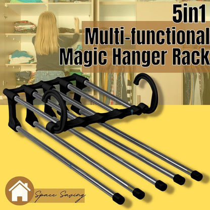 5 In1 Multi-functional Pants Rack Shelves Stainless Steel Wardrobe Magic Hanger