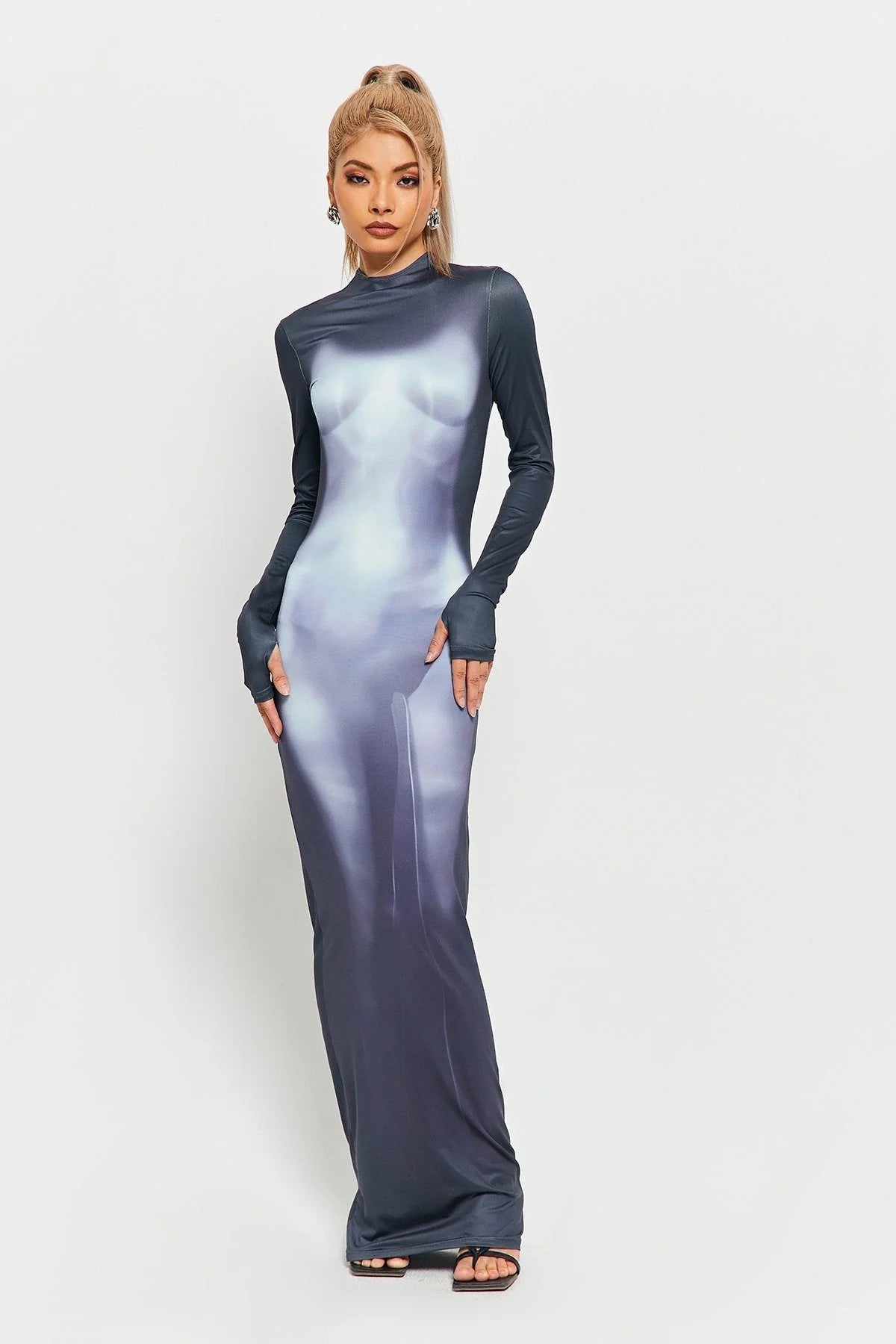 3D Printing Long Sleeve Body Robe Party Dress