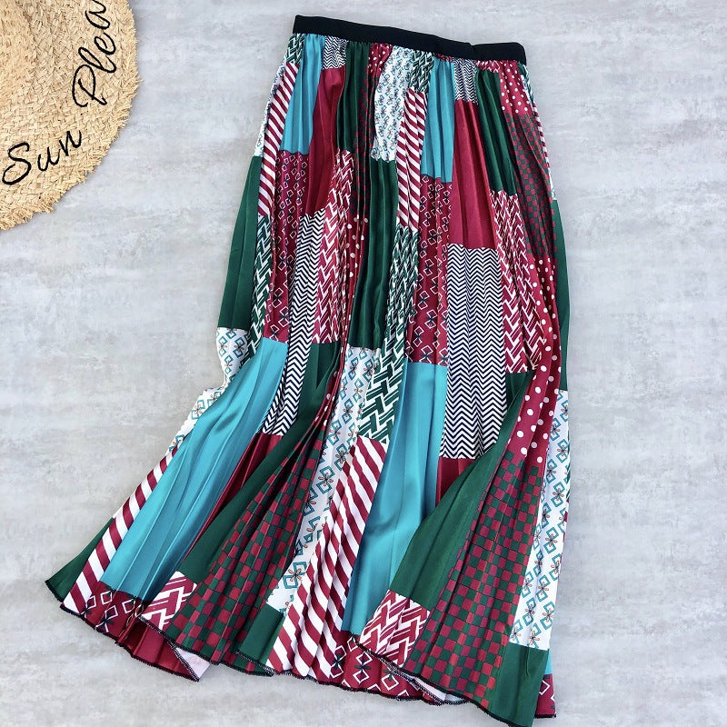 Multi-Color Flowing Pleated Mid-Skirt