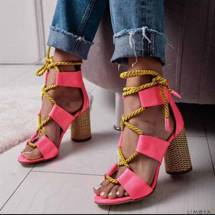 Women Pumps Lace Up High Heels Women Gladiator Sandals For Party Wedding Shoes Woman  Sandals Thick Heels Chaussures Femme