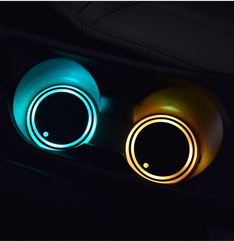 Posavasos colorido con luz LED, posavasos con carga Solar y USB, posavasos antideslizante, luz ambiental para coche automáticamente