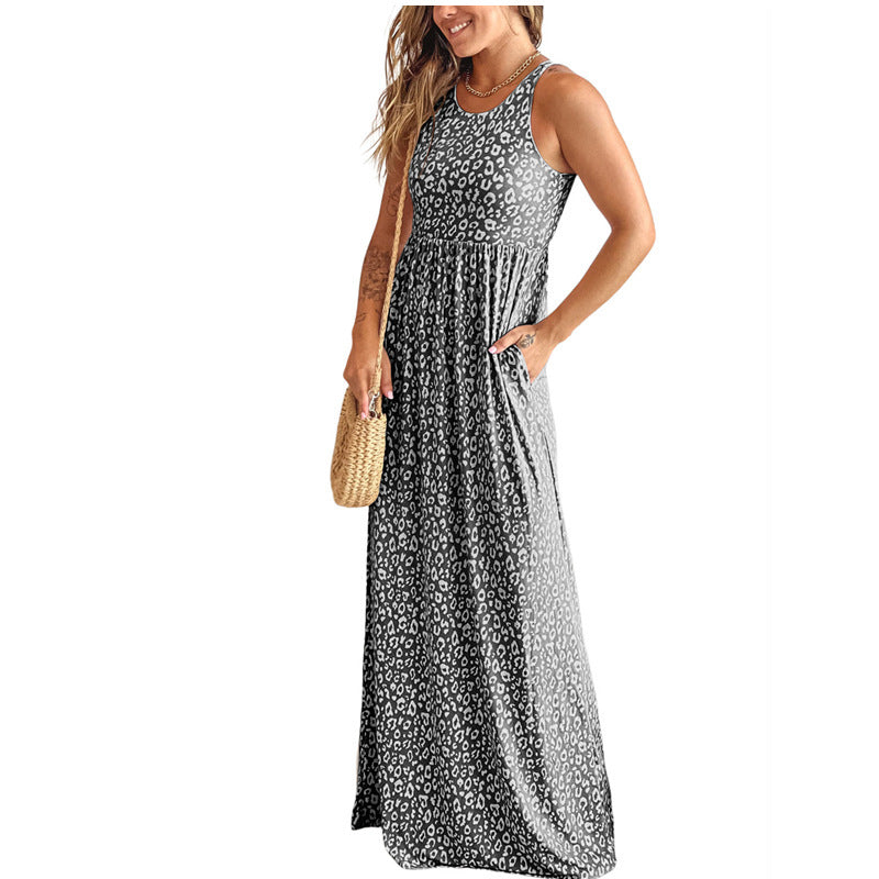 Leopard Print Sleeveless Round Neck Pattern Dress