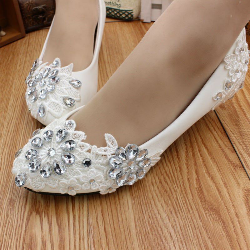 White Low Heeled Shoes (Flat, 3cm, 5cm or 8cm Heel)