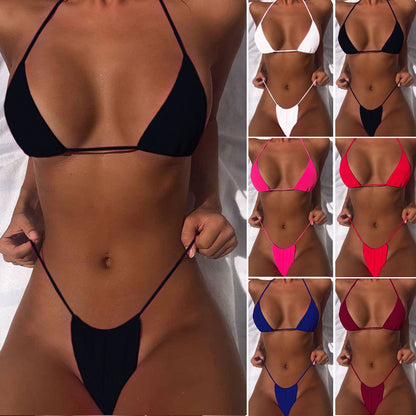 Traje de baño dividido sexy multicolor con tanga y tiras traseras para mujer