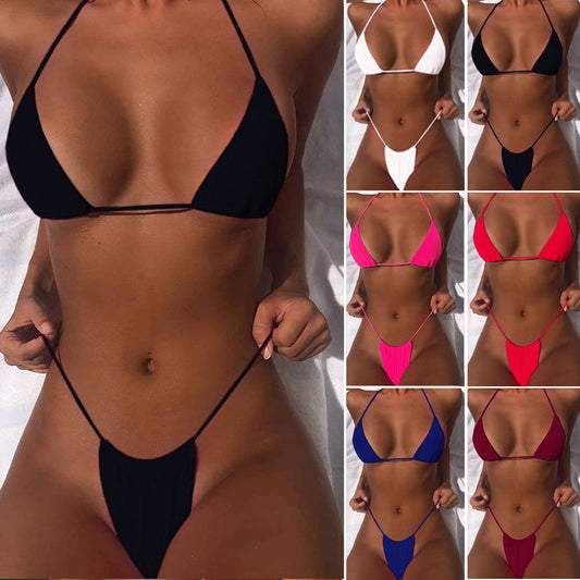 Traje de baño dividido sexy multicolor con tanga y tiras traseras para mujer