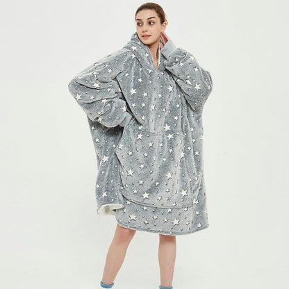 Ovesized Wearable Blanket Hoodie Winter Cute Print Fleece Sleepwaer Warm And Cozy Sofa Homewaer