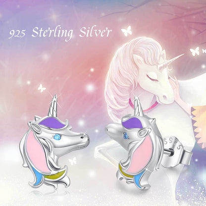 Pendientes Adorables Unicornio Plata de Ley 925