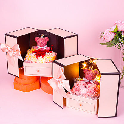 Little Bear Preserved Fresh Flower Gift Box Valentine's Day