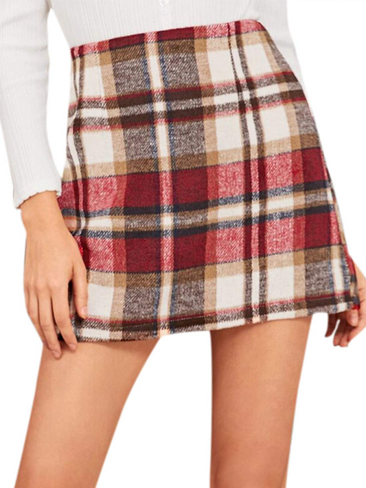 High-waisted Plaid Pencil Wool Mini Skirt