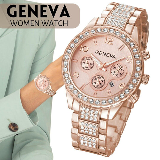 Waterproof Women Luxury Stainless Steel Crystal Quartz Round Watch