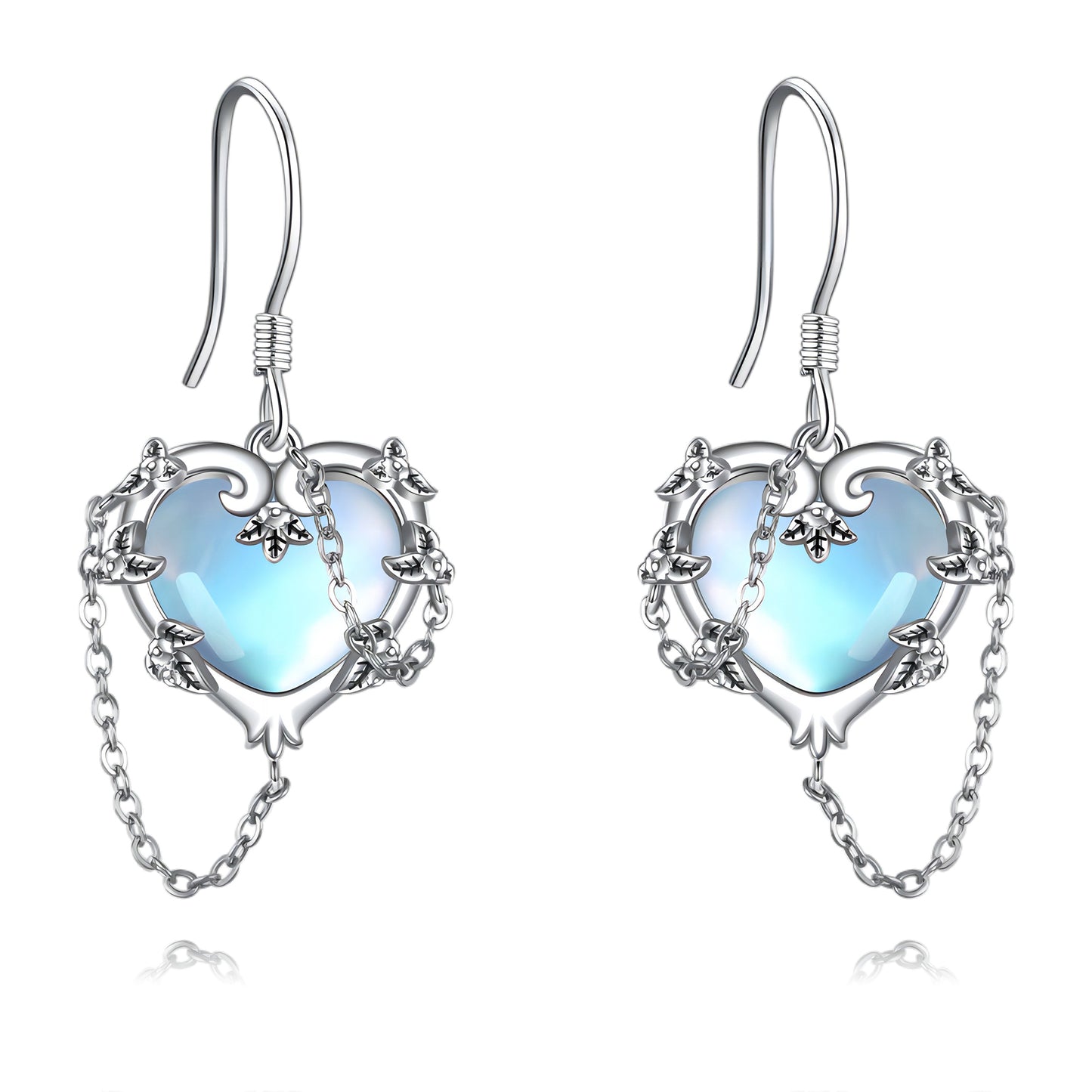 Pendientes de piedra lunar con forma de corazón de brujas, joyería de plata de ley 925 para mujer