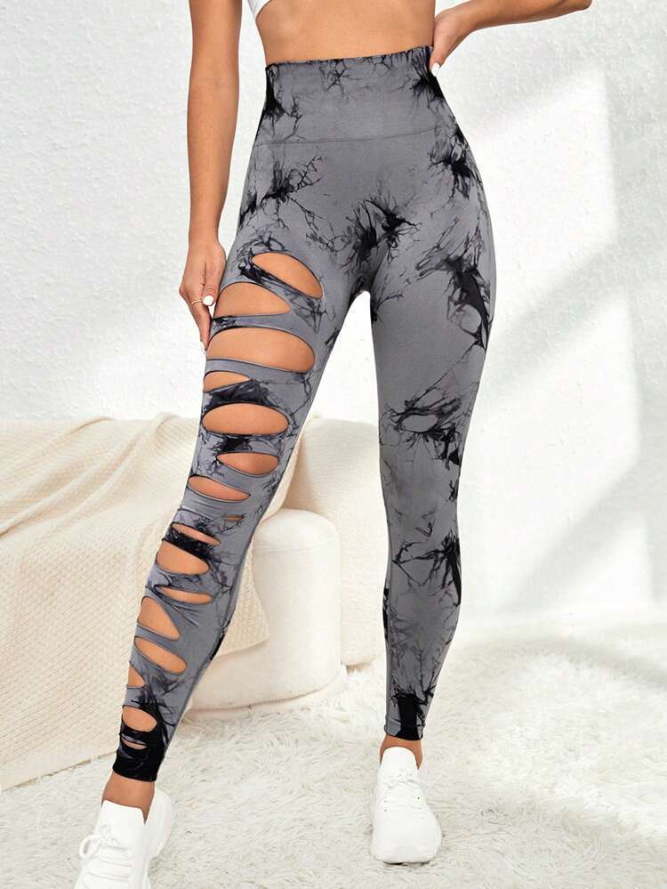 Hollow Tie-dye Fitness Pants