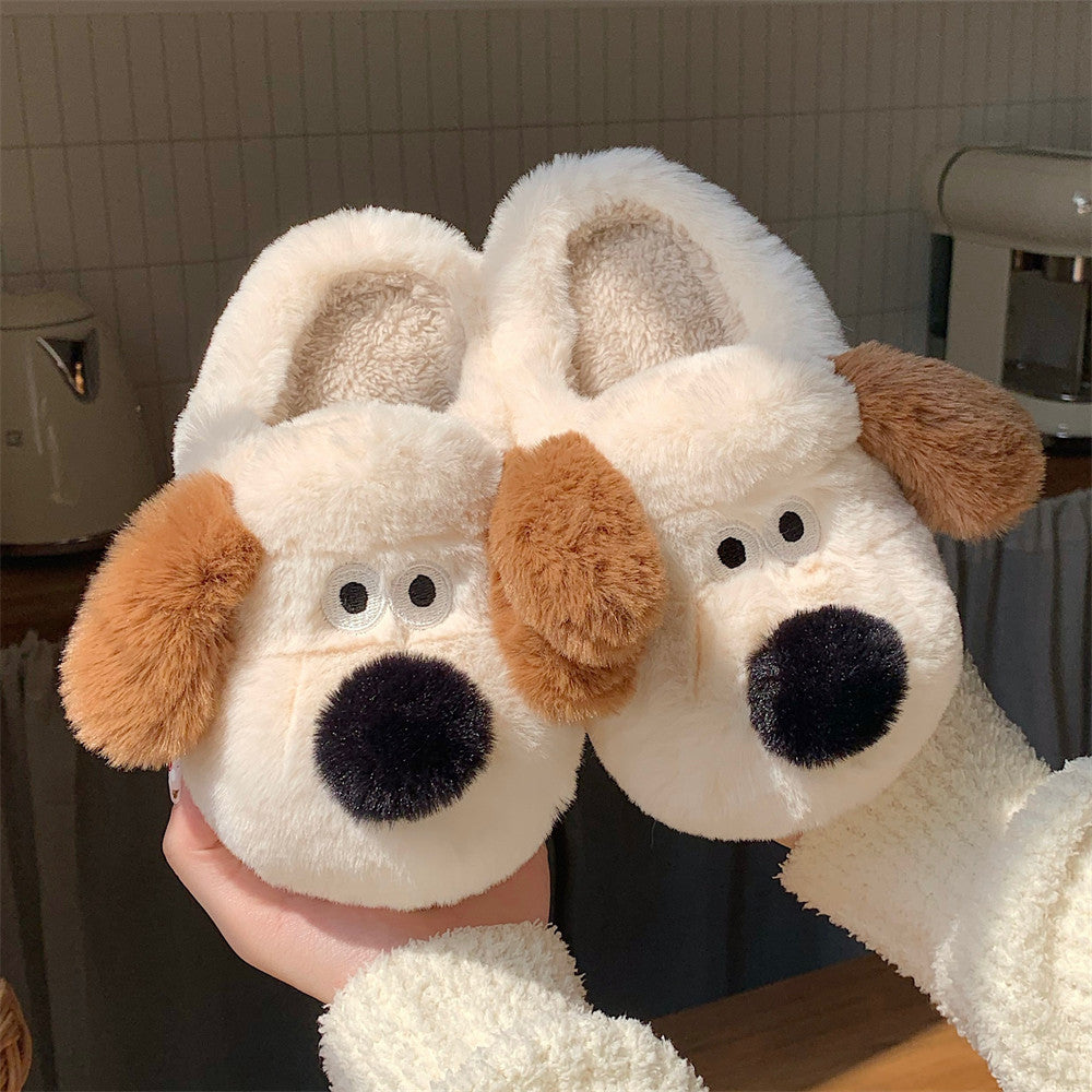 Dog Plush Toe Cap Cotton Slippers