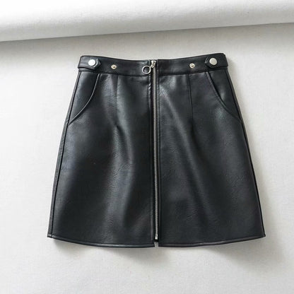 High Waist Slim Zipper PU Leather Short Skirt