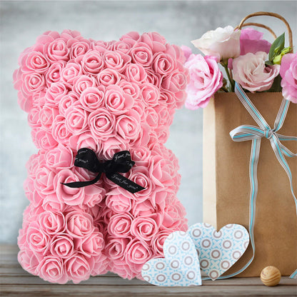 Regalo del Día de San Valentín Oso Rosa Flor Eterna Oso de Peluche Rosa Oso de Espuma PE 25 cm Día de San Valentín