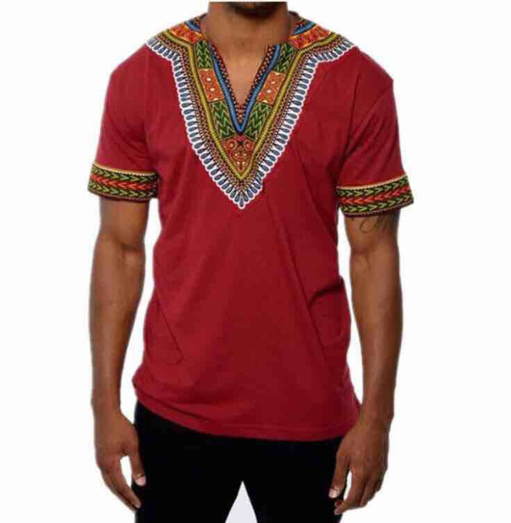 African ethnic printed V-neck short sleeve