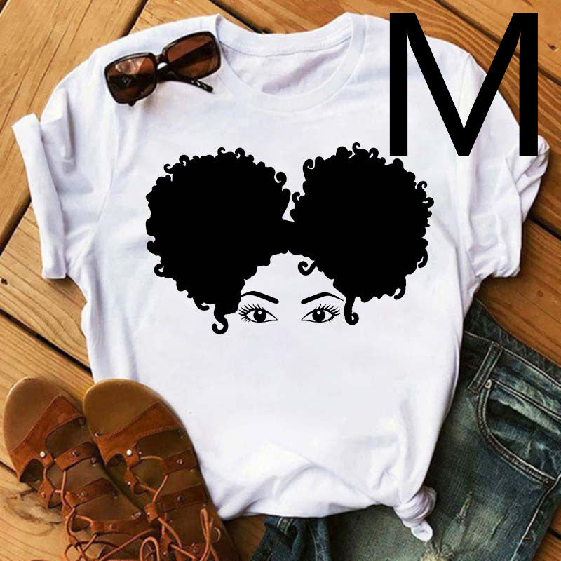 Camiseta de manga corta con estampado de niña negra africana para mujer