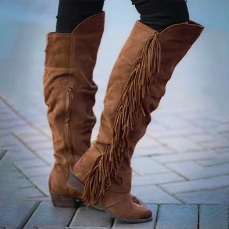 Botas mujer talla grande tubo largo borlas